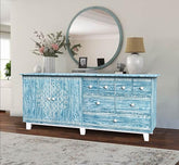 Corsica Modern Solid Mango Wood Sideboard with White Accents Storage Cabinet & Chest Textured Blue